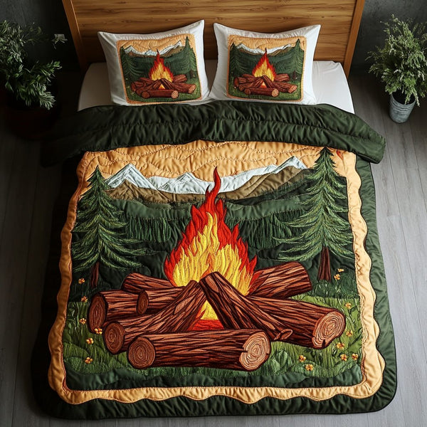 Night Blaze quilted 3-piece bedding set on a made bed with two matching pillow shams