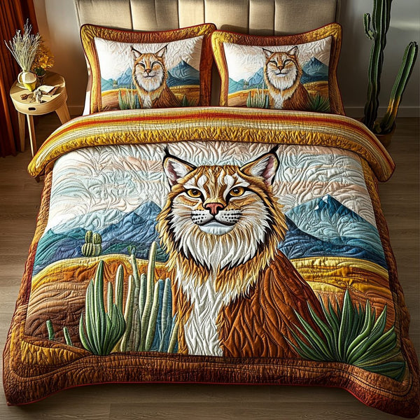 Night Stalker quilted 3-piece bedding set on a made bed with two matching pillow shams