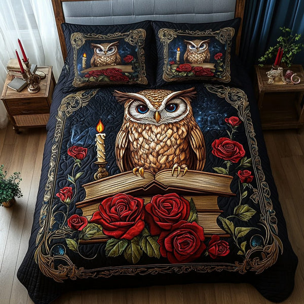 Night Vision Elegance quilted 3-piece bedding set on a made bed with two matching pillow shams