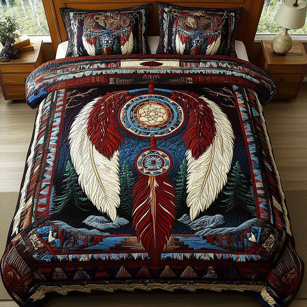 Night Vision quilted 3-piece bedding set on a made bed with two matching pillow shams