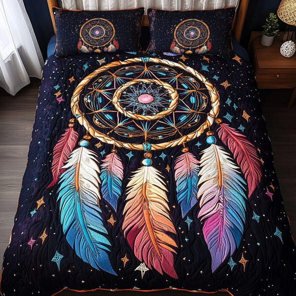 Night Whisper quilted 3-piece bedding set on a made bed with two matching pillow shams