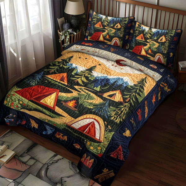 Nightfall Camp quilted 3-piece bedding set on a made bed with two matching pillow shams