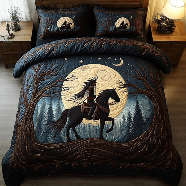 Nightfall Serenade quilted 3-piece bedding set on a made bed with two matching pillow shams