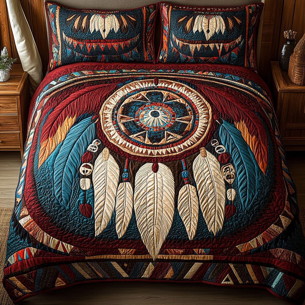Nighttime Guard quilted 3-piece bedding set on a made bed with two matching pillow shams