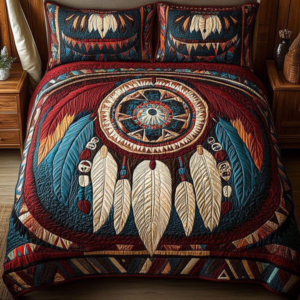 Nighttime Guard quilted 3-piece bedding set on a made bed with two matching pillow shams