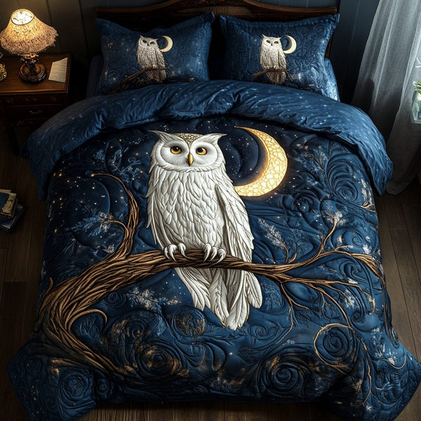 Nighttime Guardian quilted 3-piece bedding set on a made bed with two matching pillow shams
