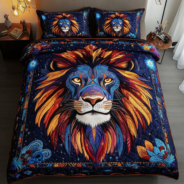 Noble Beast quilted 3-piece bedding set on a made bed with two matching pillow shams