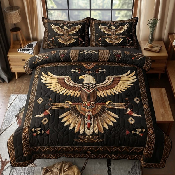 Noble Eagle quilted 3-piece bedding set on a made bed in a warmly lit bedroom