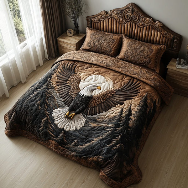Noble Flight quilted 3-piece bedding set on a made bed with two matching pillow shams