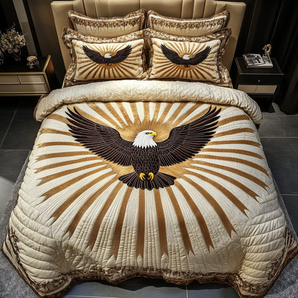 Noble Flight quilted 3-piece bedding set on a made bed with two matching pillow shams