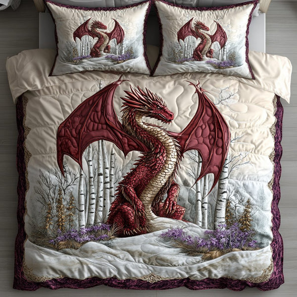 Noble Guardian quilted 3-piece bedding set on a made bed with two matching pillow shams