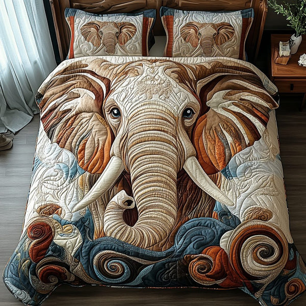 Noble Journey quilted 3-piece bedding set on a made bed with two matching pillow shams