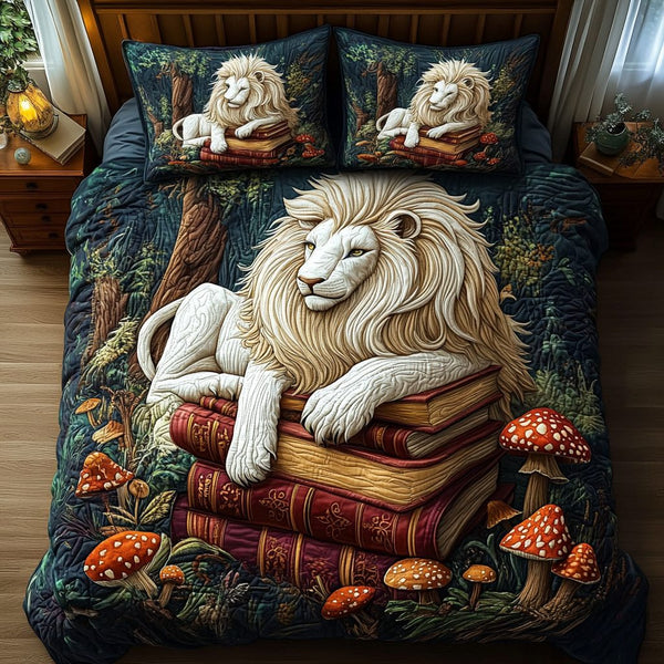 Noble Pride quilted 3-piece bedding set on a made bed with two matching pillow shams