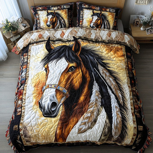 Noble Ride quilted 3-piece bedding set on a made bed with two matching pillow shams
