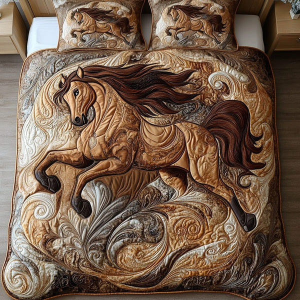 Noble Spirit quilted 3-piece bedding set on a made bed with two matching pillow shams