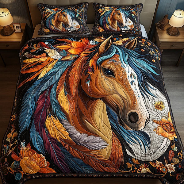 Noble Spirit quilted 3-piece bedding set on a made bed with two matching pillow shams
