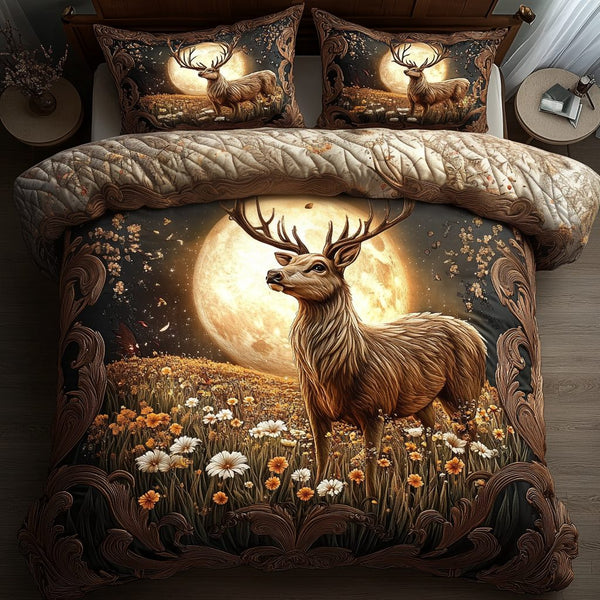 Noble Stag quilted 3-piece bedding set on a made bed with two matching pillow shams