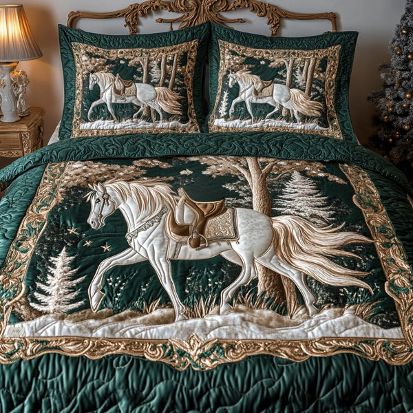 Noble Steed quilted 3-piece bedding set on a made bed with two matching pillow shams