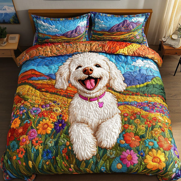 Noble Tail quilted 3-piece bedding set on a made bed with two matching pillow shams
