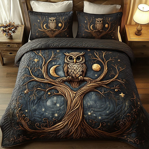 Nocturnal Grace quilted 3-piece bedding set on a made bed with two matching pillow shams