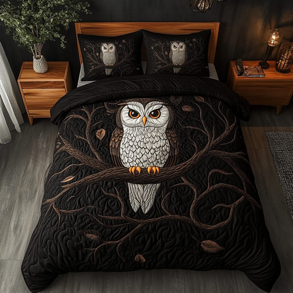 Nocturnal Majesty quilted 3-piece bedding set on a made bed with two matching pillow shams
