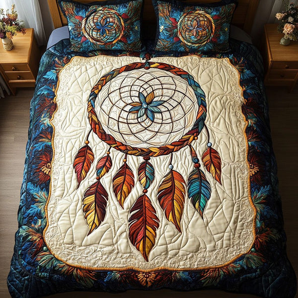Nocturnal Protector quilted 3-piece bedding set on a made bed with two matching pillow shams