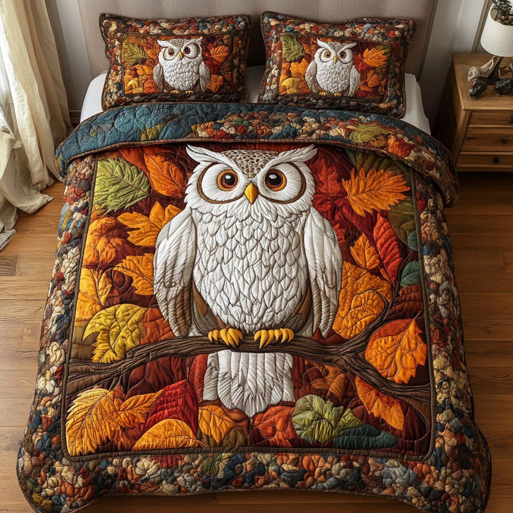 Nocturnal Spirit quilted 3-piece bedding set on a made bed with two matching pillow shams