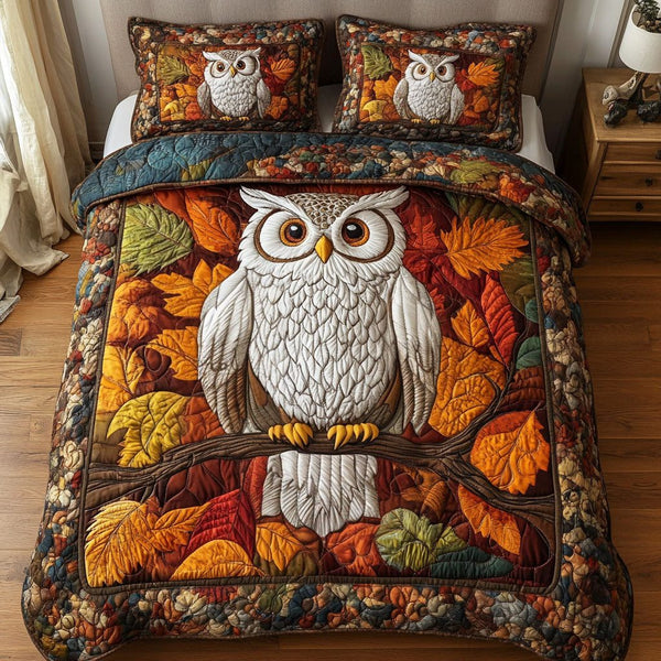Nocturnal Spirit quilted 3-piece bedding set on a made bed with two matching pillow shams