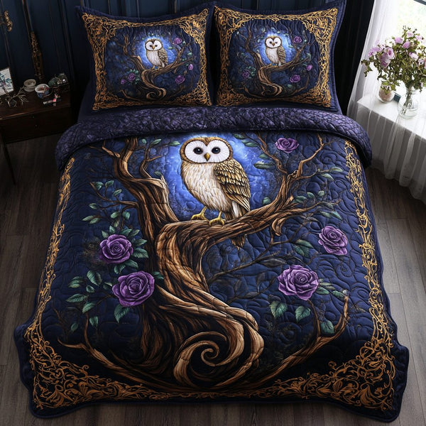 Nocturnal Whispers quilted 3-piece bedding set on a made bed with two matching pillow shams