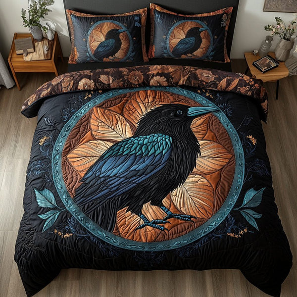 Nocturne Haven quilted 3-piece bedding set on a made bed with two matching pillow shams