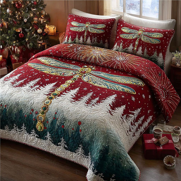 Noel Winglight quilted 3-piece bedding set on a made bed in a winter-styled bedroom