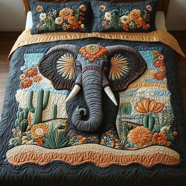 Nomad of the Sands quilted 3-piece bedding set on a made bed with two matching pillow shams