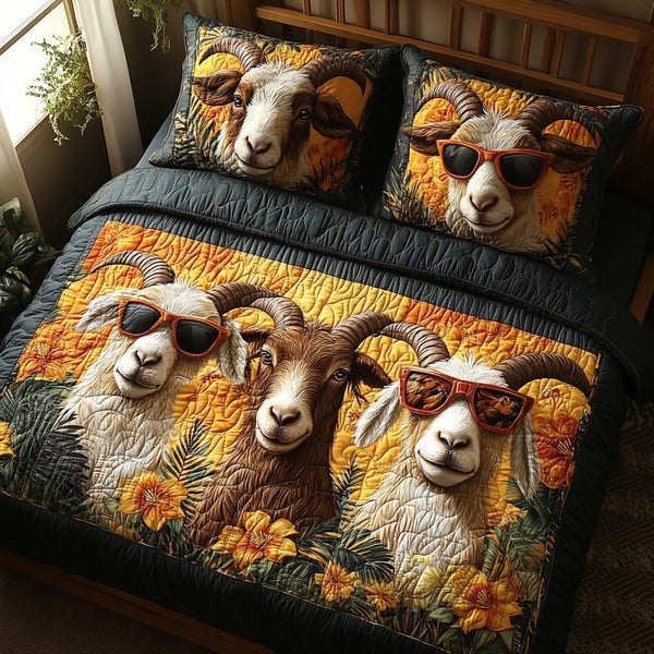 Nomadic Horns quilted 3-piece bedding set on a made bed with two matching pillow shams