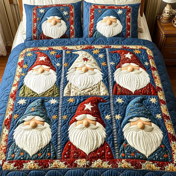 Nordic Whimsy quilted 3-piece bedding set on a made bed with two matching pillow shams