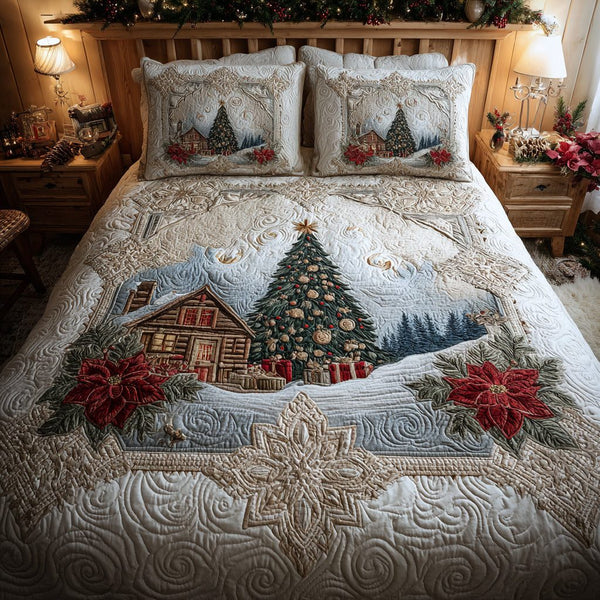 Nordic Whisper quilted 3-piece bedding set on a made bed with two matching pillow shams