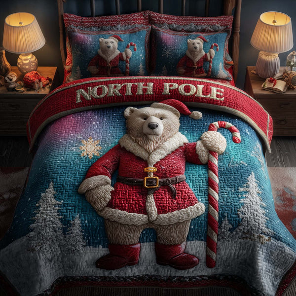 North Bear Duvet Cover Set quilted 3-piece bedding set on a made bed with two matching pillow shams