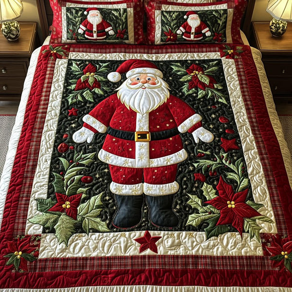 North Pole Comfort quilted 3-piece bedding set on a made bed with two matching pillow shams