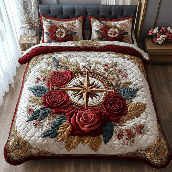 North Star quilted 3-piece bedding set on a made bed with two matching pillow shams