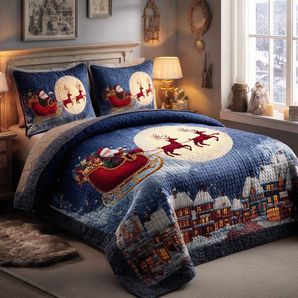 North Star quilted 3-piece bedding set on a made bed with two matching pillow shams