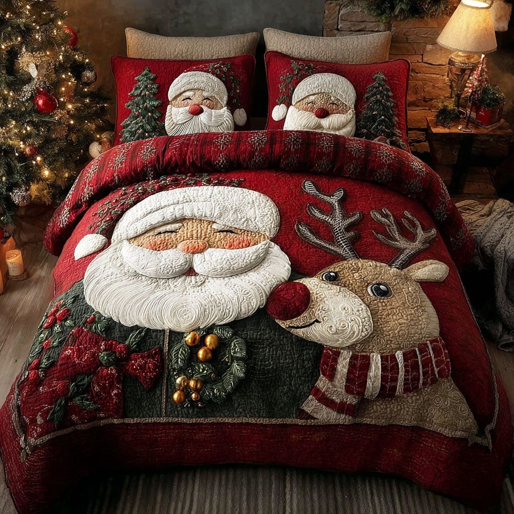 North Star quilted 3-piece bedding set on a made bed with two matching pillow shams