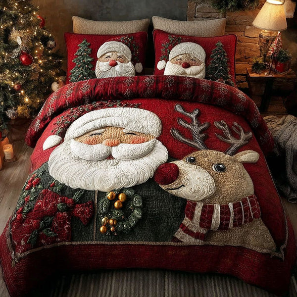 North Star quilted 3-piece bedding set on a made bed with two matching pillow shams