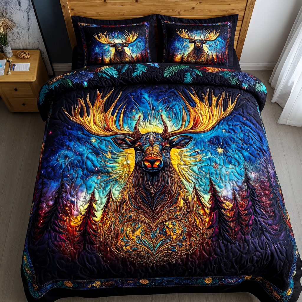 Northern Giant quilted 3-piece bedding set on a made bed with two matching pillow shams