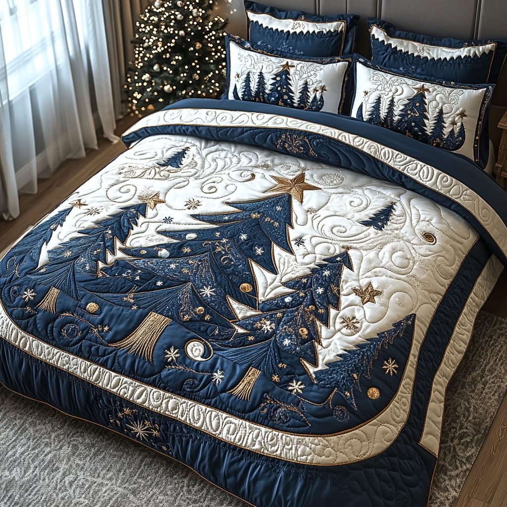 Northern Glow quilted 3-piece bedding set on a made bed with two matching pillow shams