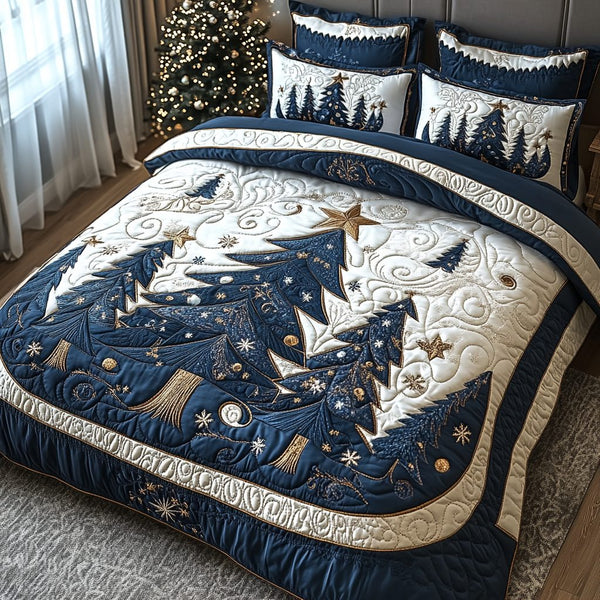 Northern Glow quilted 3-piece bedding set on a made bed with two matching pillow shams