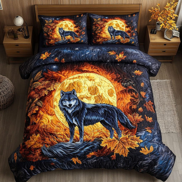 Northern Howl quilted 3-piece bedding set on a made bed with two matching pillow shams