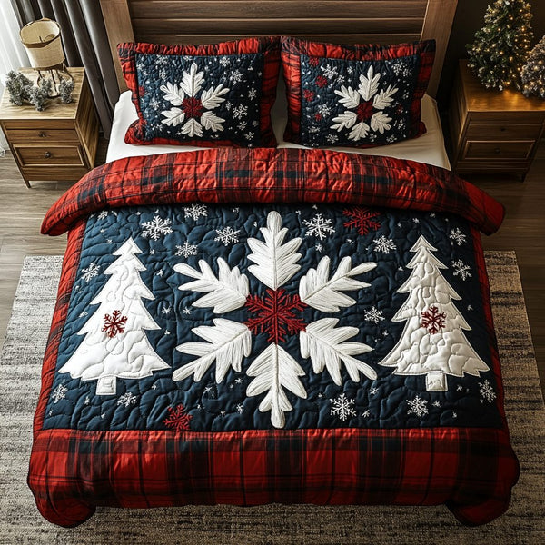Northern Lights Night quilted 3-piece bedding set on a made bed with two matching pillow shams