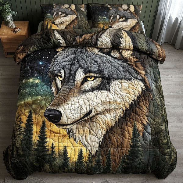 Northern Starlight quilted 3-piece bedding set on a made bed with two matching pillow shams