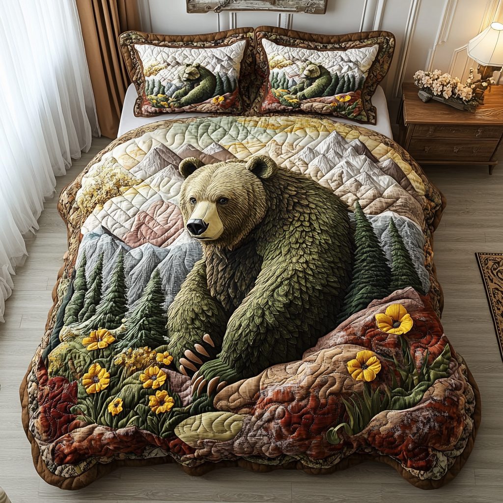 Northern Strength quilted 3-piece bedding set on a made bed with two matching pillow shams