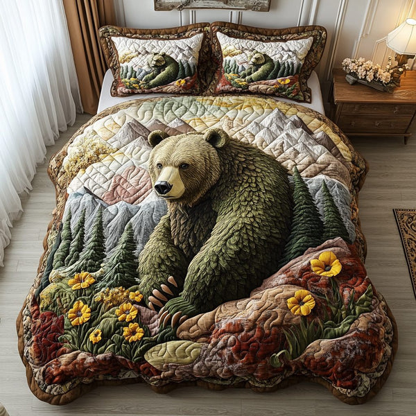 Northern Strength quilted 3-piece bedding set on a made bed with two matching pillow shams