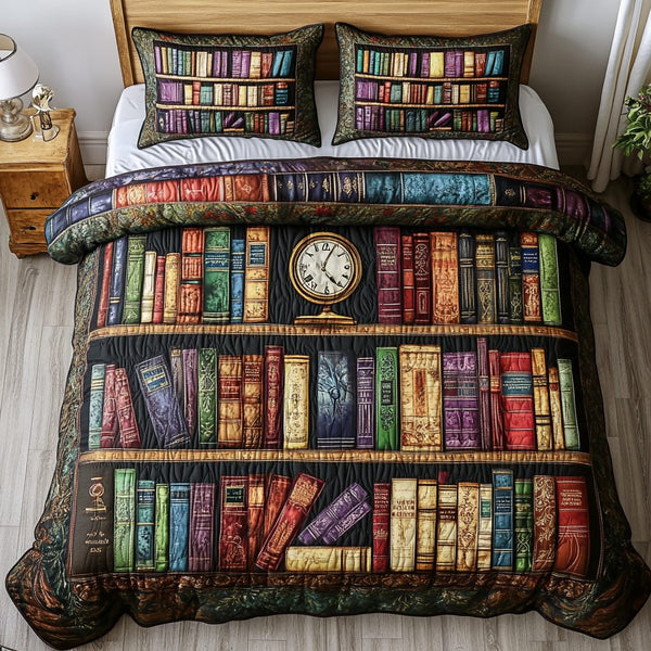 Novel Garden quilted 3-piece bedding set on a made bed with two matching pillow shams